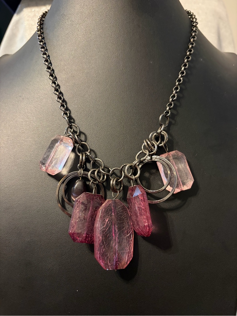 New York & Co Vintage Statement Pink Crystal Pendant Necklace - Women's Jewelry